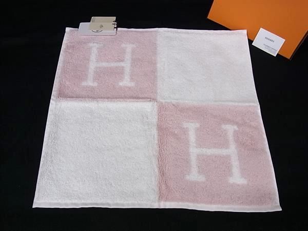 レディース ■新品■未使用■ HERMES エルメス アヴァロン コットン100％ ハンドタオル フェイスタオル ピンク系×アイボリー系 FU6867