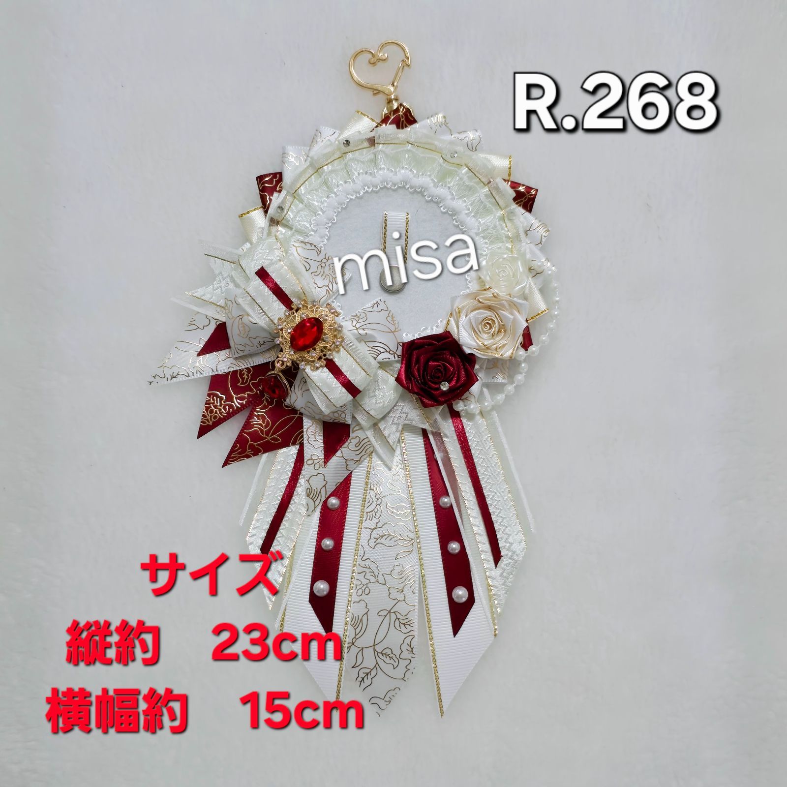 オーダー】 痛ロゼット 白 × 赤 痛バ 薔薇 リボン カラー変更無料