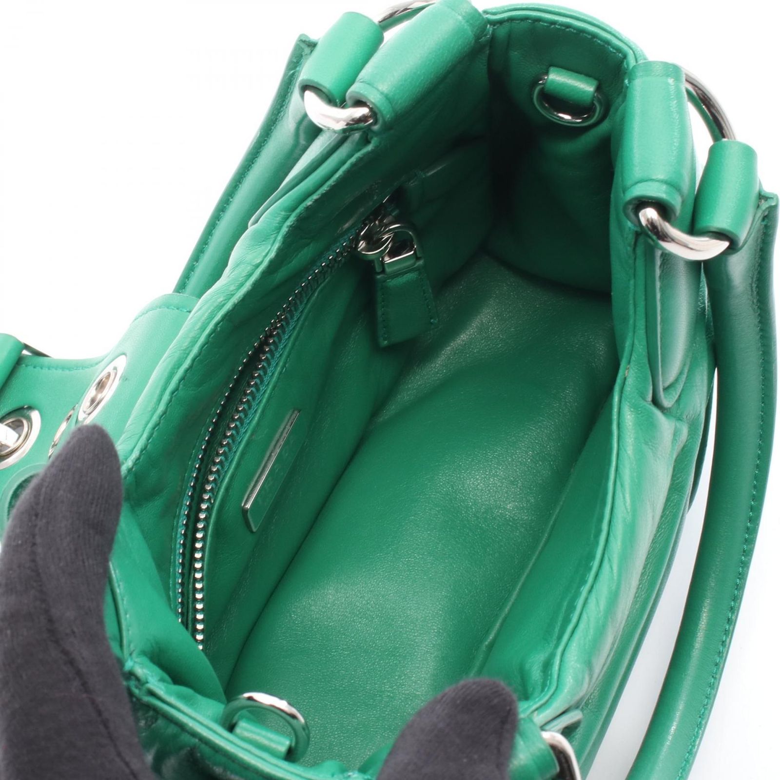 PRADA グリーンレザー ハンドバッグ