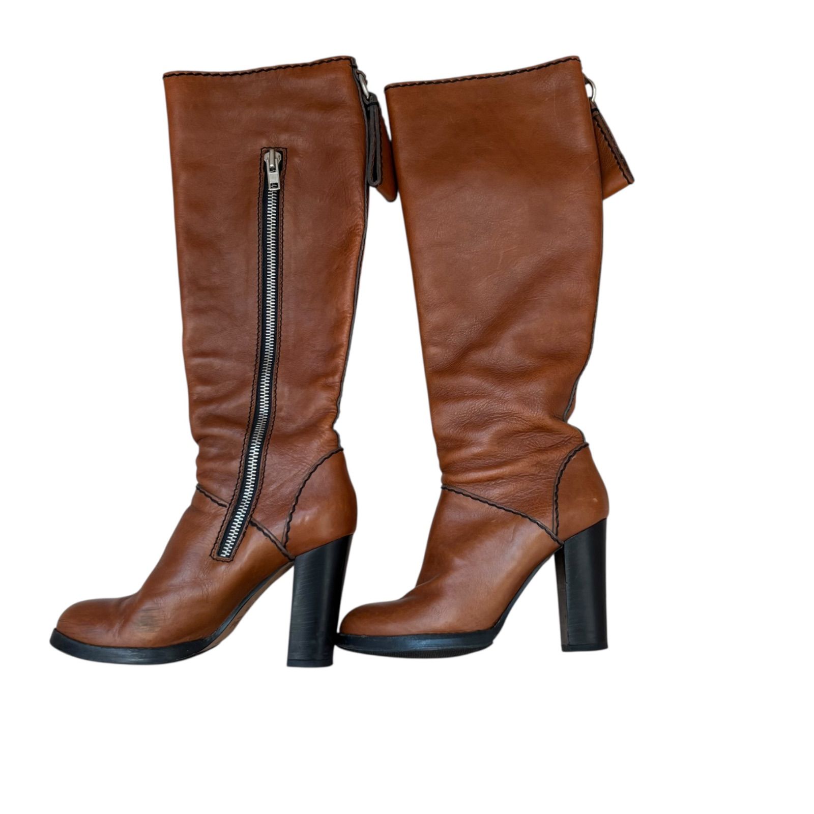 Z1734 chloe クロエ サイドジップロングブーツ レザー ブラウン 茶色