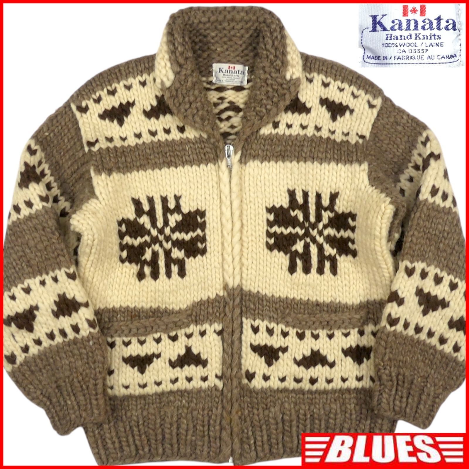 カウチンセーター kanata ニット XL カナダ製 カナタ ウール 雪柄 