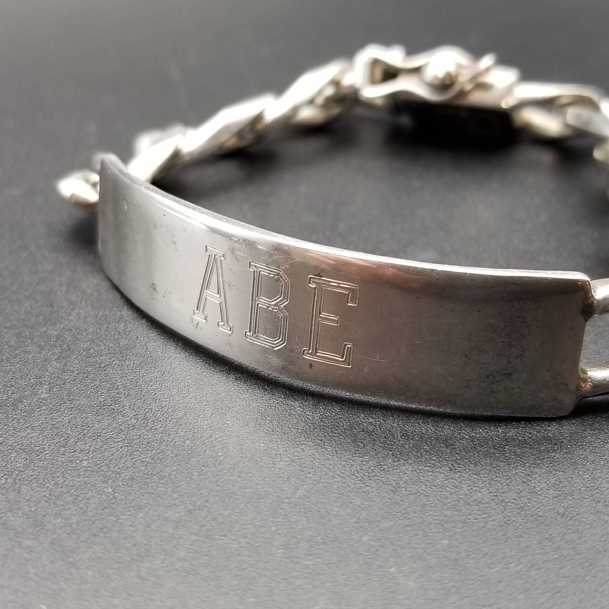 メキシコ 925 シルバー IDタグ ABE 彫金 ヴィンテージ ブレスレット