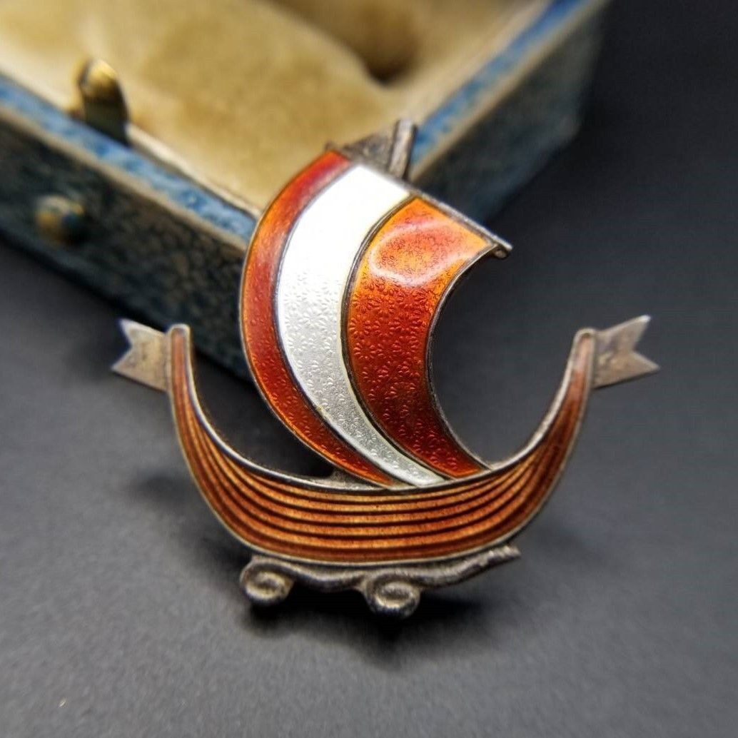 アンティーク】ノルウェー・バイキング船 金属製の小物入れ