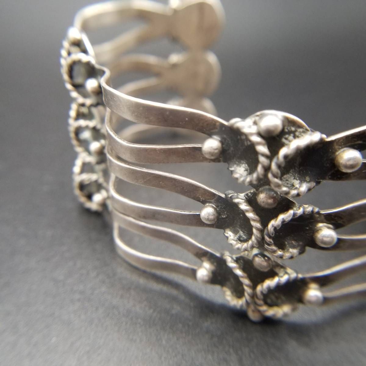 【MEXICO】シルバー925 カフブレスレット メキシコ 925 シルバー メタルボール ロープ 装飾 ビンテージ カフ