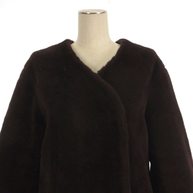 アドーア ADORE ノーカーラー ボアコート ブラウン サンプル品 □TC  