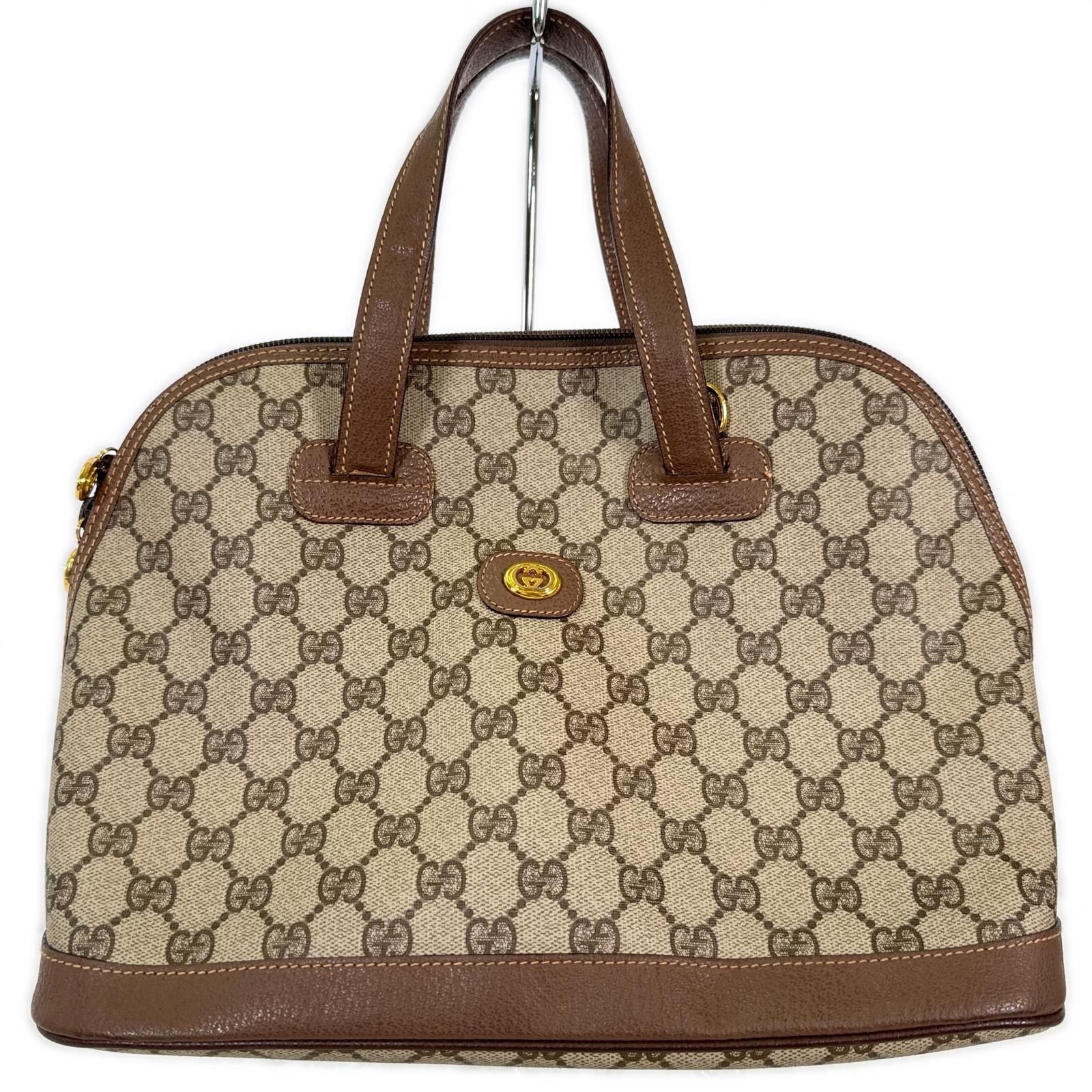 本物保証 美品 GUCCI グッチ バッグ ブラウン ベージュ ゴールド PVC