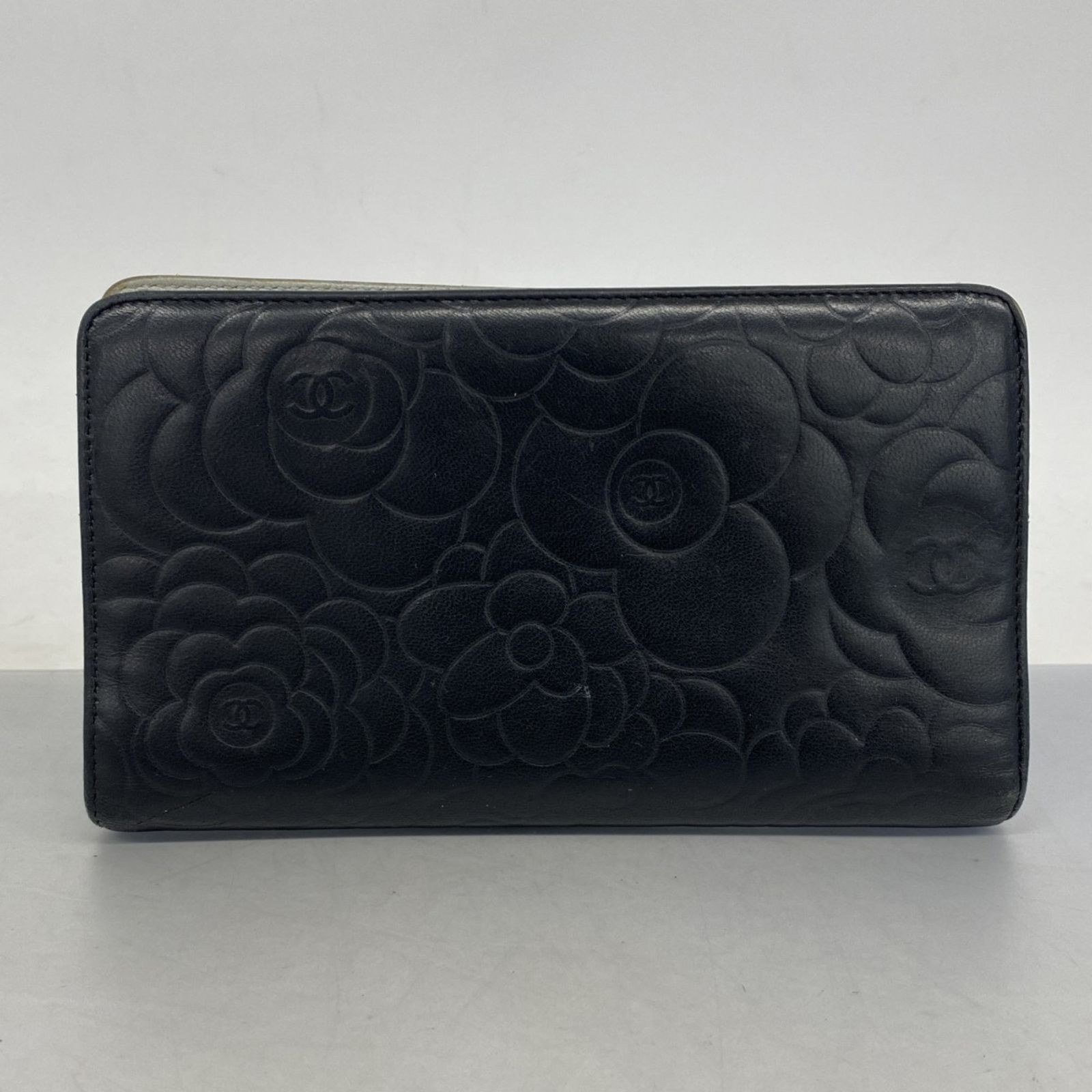 シャネル(Chanel) シャネル 長財布 カメリア ラムスキン ブラック