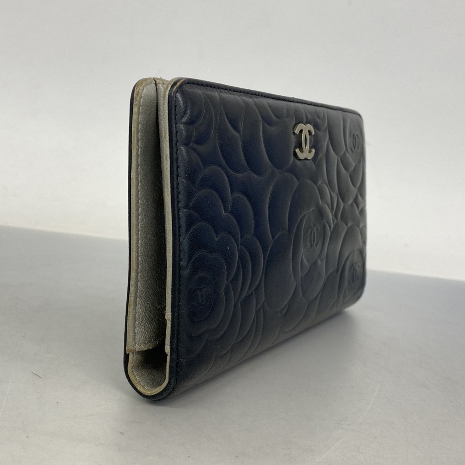 シャネル(Chanel) シャネル 長財布 カメリア ラムスキン ブラック