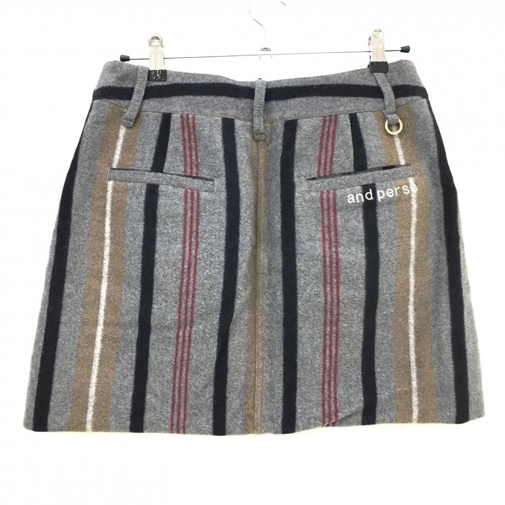 アンパスィ　リバージブルスカート アンパスィ 中綿リバーシブルスカート グレー×ネイビー ストライプ 裏