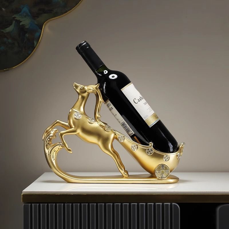 ワインホルダー ワインラック ソリを引いているトナカイ ゴールド ワインスタンド おしゃれ ワインボトルラック ワイン棚 インテリア 樹脂 ワイン シャンパン ボトル スタンド ディスプレイ 引越し祝い 感 ギフト