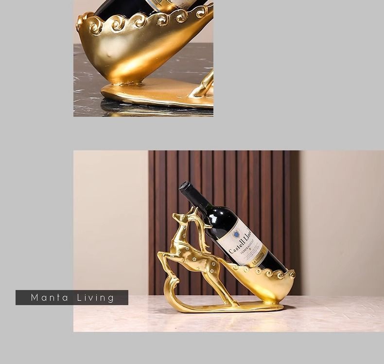  ワインホルダー ワインラック ソリを引いているトナカイ ゴールド ワインスタンド おしゃれ ワインボトルラック ワイン棚 インテリア 樹脂 ワイン シャンパン ボトル スタンド ディスプレイ 引越し祝い 感 ギフト その他 キッチン 食器