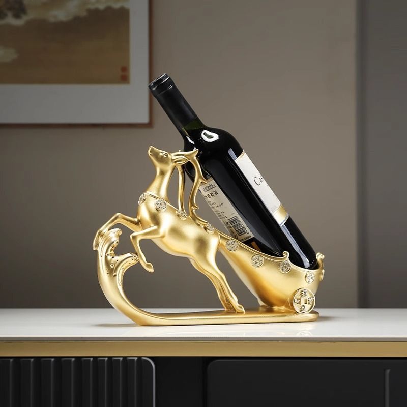 ワインホルダー ワインラック ソリを引いているトナカイ ゴールド ワインスタンド おしゃれ ワインボトルラック ワイン棚 インテリア 樹脂 ワイン シャンパン ボトル スタンド ディスプレイ 引越し祝い 感 ギフト
