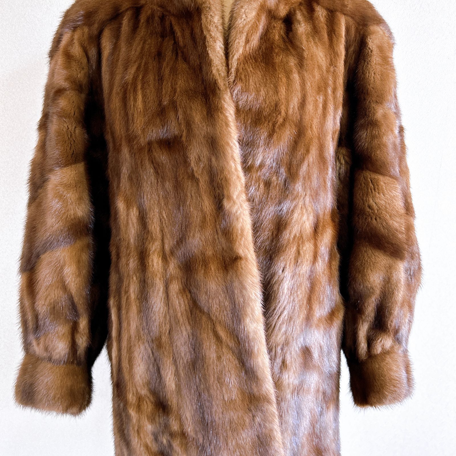 ミンク 毛皮 コート ロング ロングコート ブラウン 15号 レディース