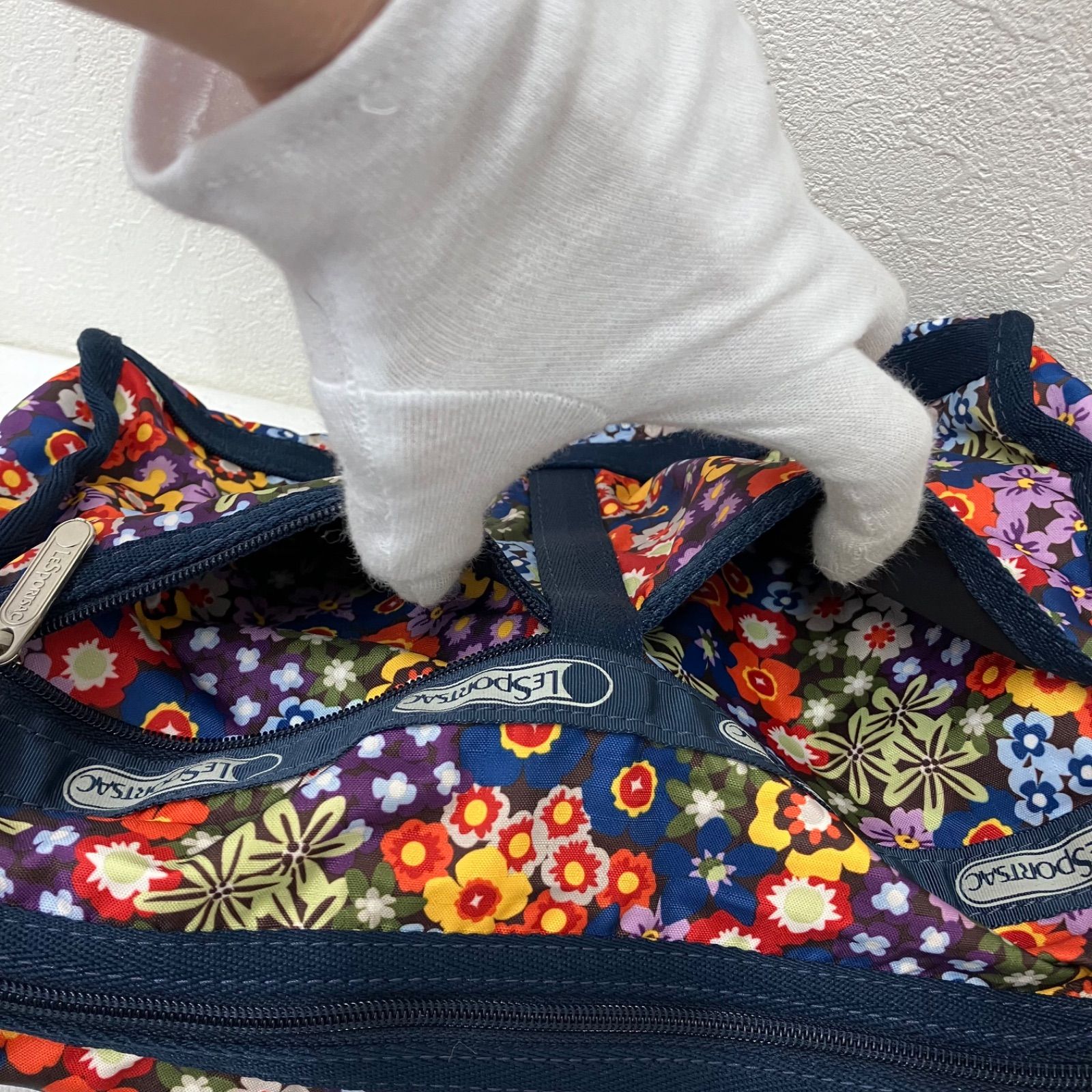 大人気【レスポートサック】デニム柄パッチワーク 花柄ショルダー 