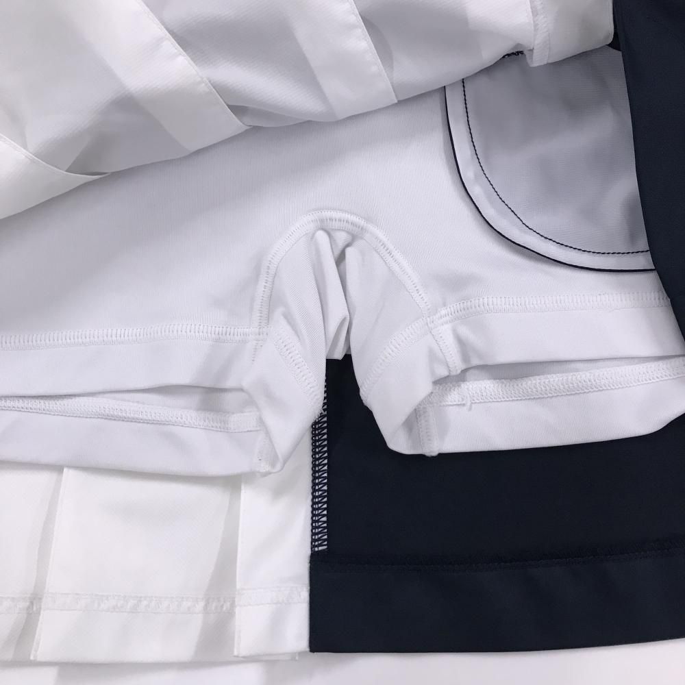 美品】マークアンドロナ スカート ネイビー×白 一部プリーツ