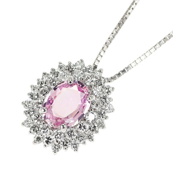 Pt950/ Pt850 パパラチアサファイア ダイヤモンド ペンダント