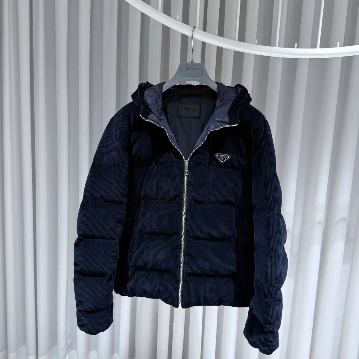 48 / PRADA プラダ コーデュロイ ネイビー WHO フード ショートダウン