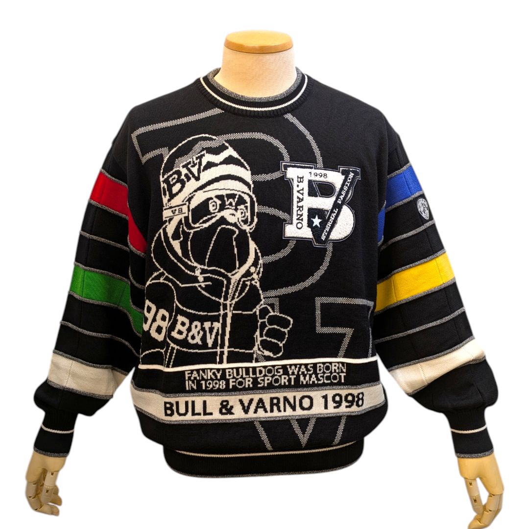 BARNI VARNO／バーニヴァーノ】 ブルドッグ クルーセーター ブラック L