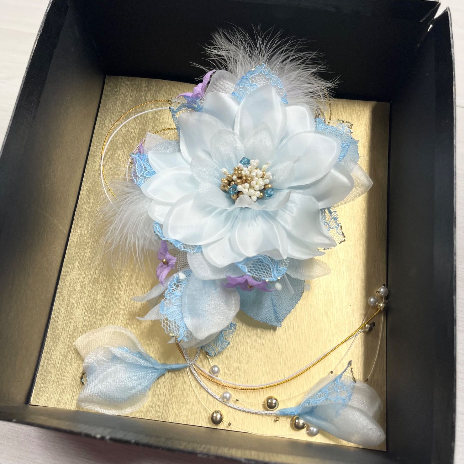 未使用品】髪飾り 振袖 卒業式 成人式 前撮り 七五三 花 水色 青系 白 