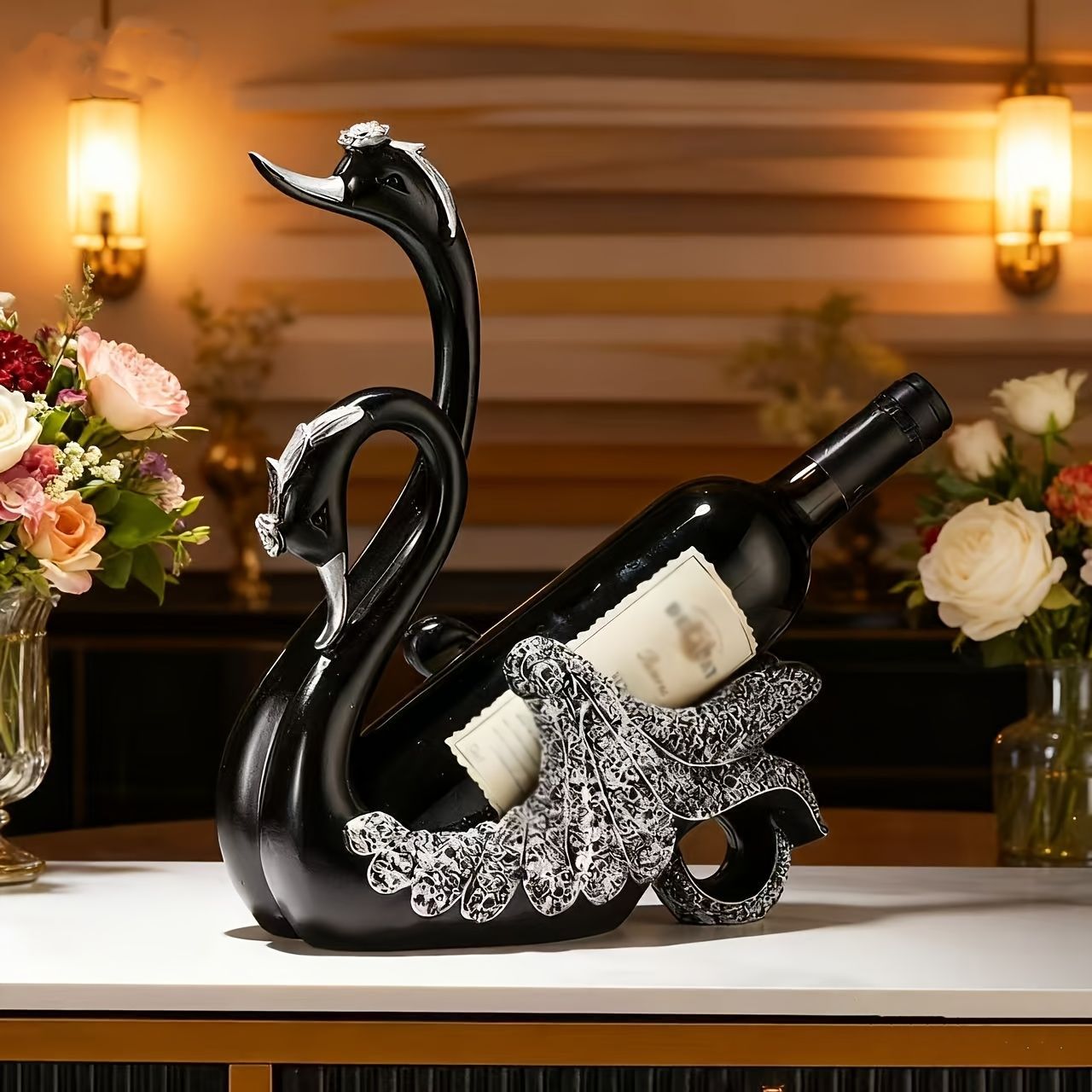 ワインホルダー ワインラック 白鳥 スワン ブラック ゴールド ブルー 3種類 ワインスタンド おしゃれ ワインボトルラック ワイン棚 インテリア 樹脂 ワイン シャンパン ボトル スタンド ディスプレイ 引越し祝い 感 置物