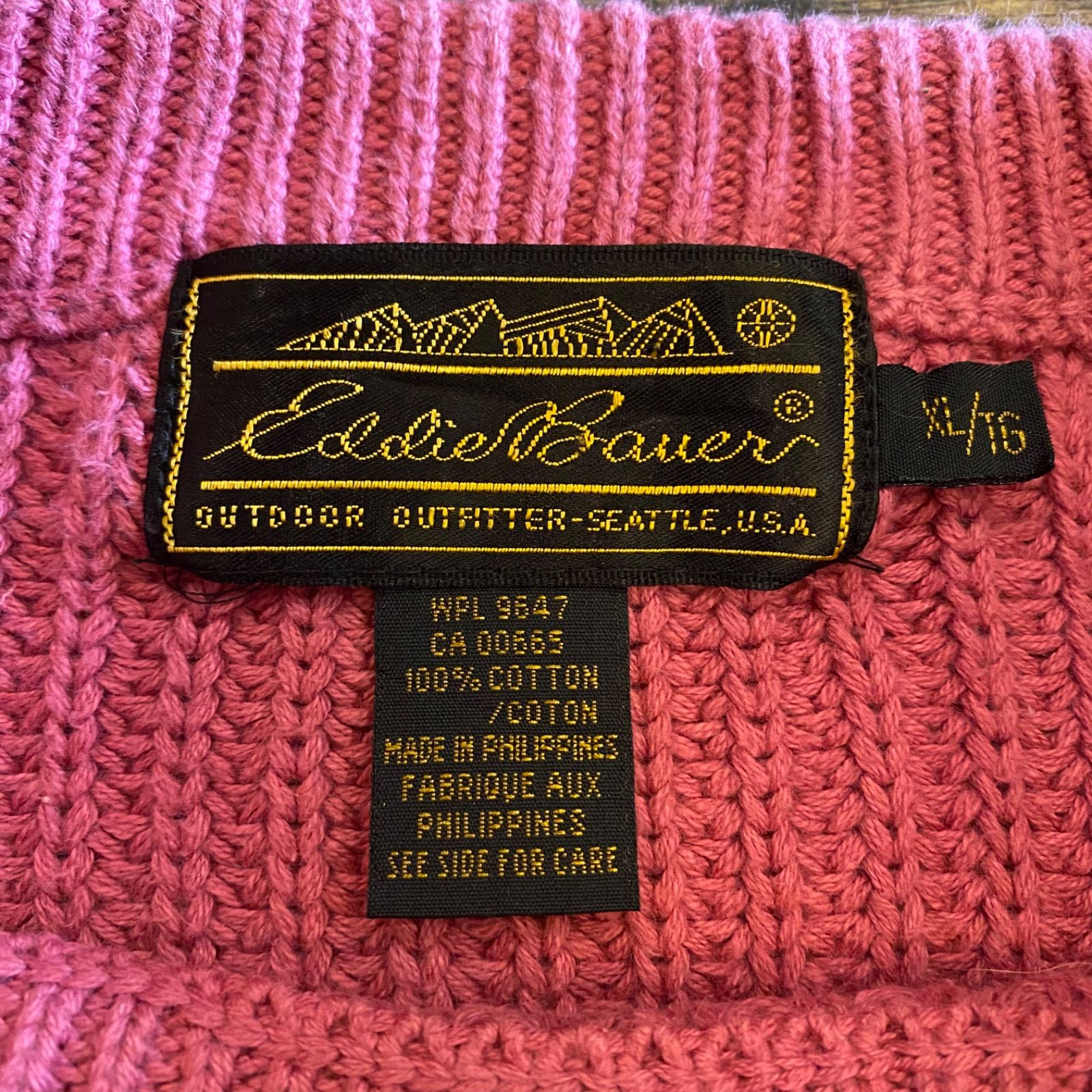 90s】Eddie Bauer コットンニット セーター ピンク Size M（実寸L相当