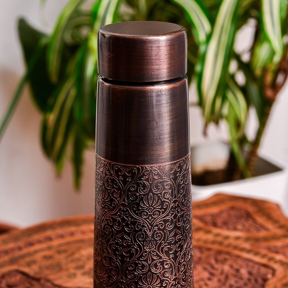 アーユルヴェーダ 高級銅製ウォーターボトル 水筒 ダマスク柄が美しい