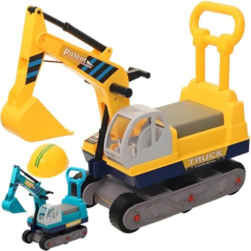 life_mart 子供用 足けり 乗用ショベルカー 乗用玩具 アーム駆動 ヘルメット付き 押して運べる取っ手付き イエロー po