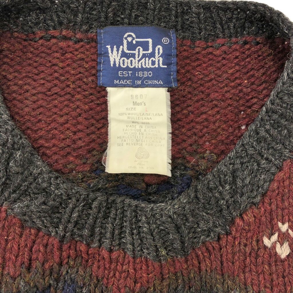 90年代 WOOLRICH ウールリッチ ウールニットセーター アニマル柄 ダック マルチカラー(メンズ L)中古 古着 X1868 90年代 WOOLRICH ウールリッチ ウールニットセーター アニマル柄