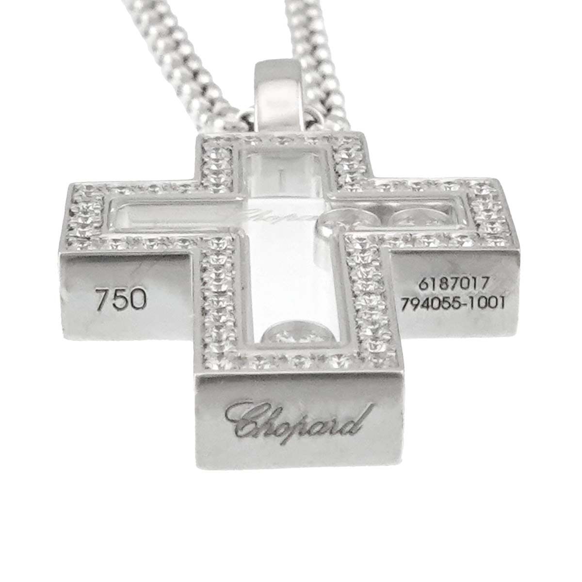 ショパール Chopard ハッピーダイヤ クロス ネックレス 42cm K18 WG