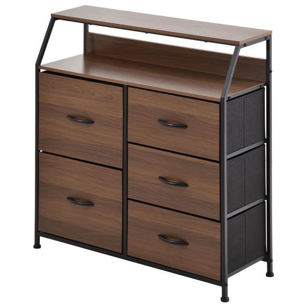 チェスト アガチス材 引出し5杯 ダークブラウン リビングチェスト