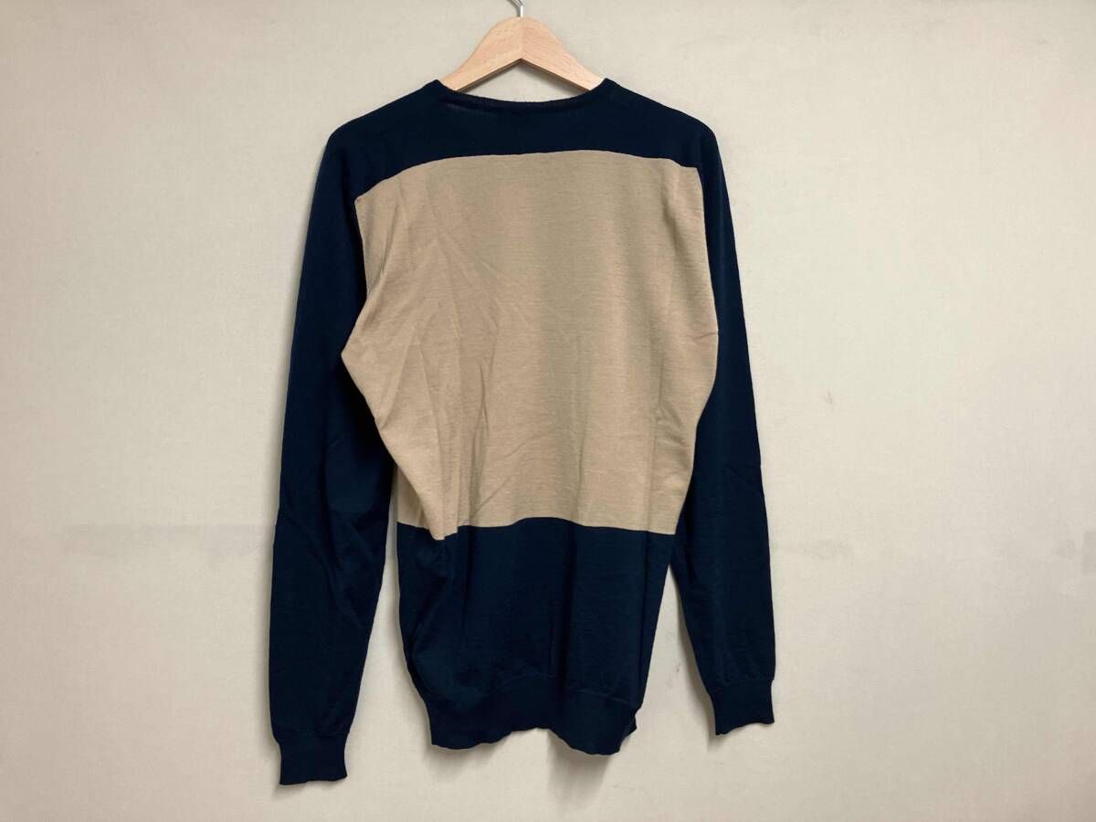 ジョンスメドレー　半袖ニット　ネイビー　ベージュ　バイカラー　Sサイズ JOHN SWEDLEY ジョンスメドレー ニットセーター MADE IN ENGLAND