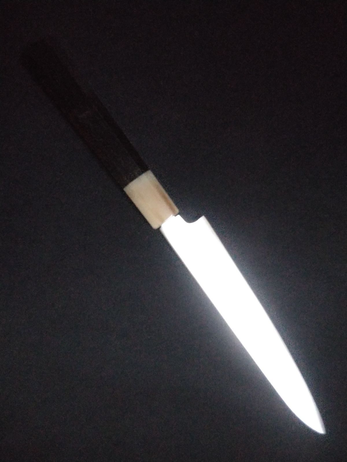 堺業務用刃物メーカー直売 六寸 和ペティ 超鋼スーパー本焼き セミステン 錆びにくい 木戸仕上げ 黒檀八角水牛柄 口輪色は白黒選択