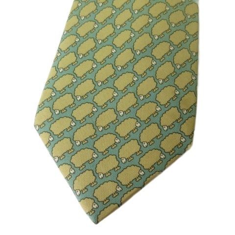 エルメス HERMES ネクタイ 7367PA シルク100 羊柄 グリーン 緑 