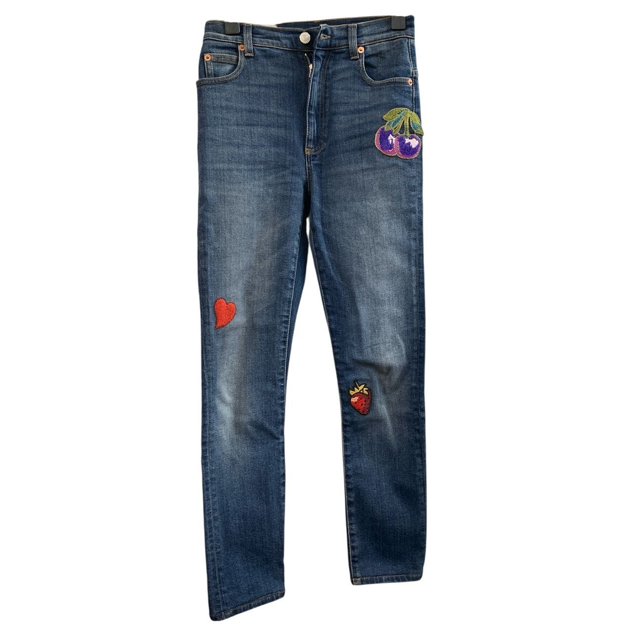 ♪3774 GUCCI タイガー フラワー 刺繍 デニム ジーンズ 虎 グッチ 中古