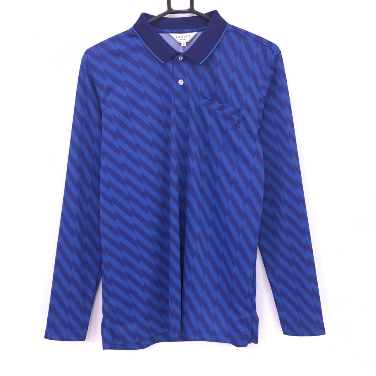 新品】ランバンスポール 長袖ポロシャツ ブルー系×ネイビー メンズ 40