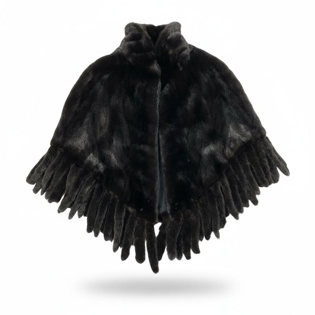 18a16 Black Jewel ダークミンク フリンジポンチョ ケープ コート F