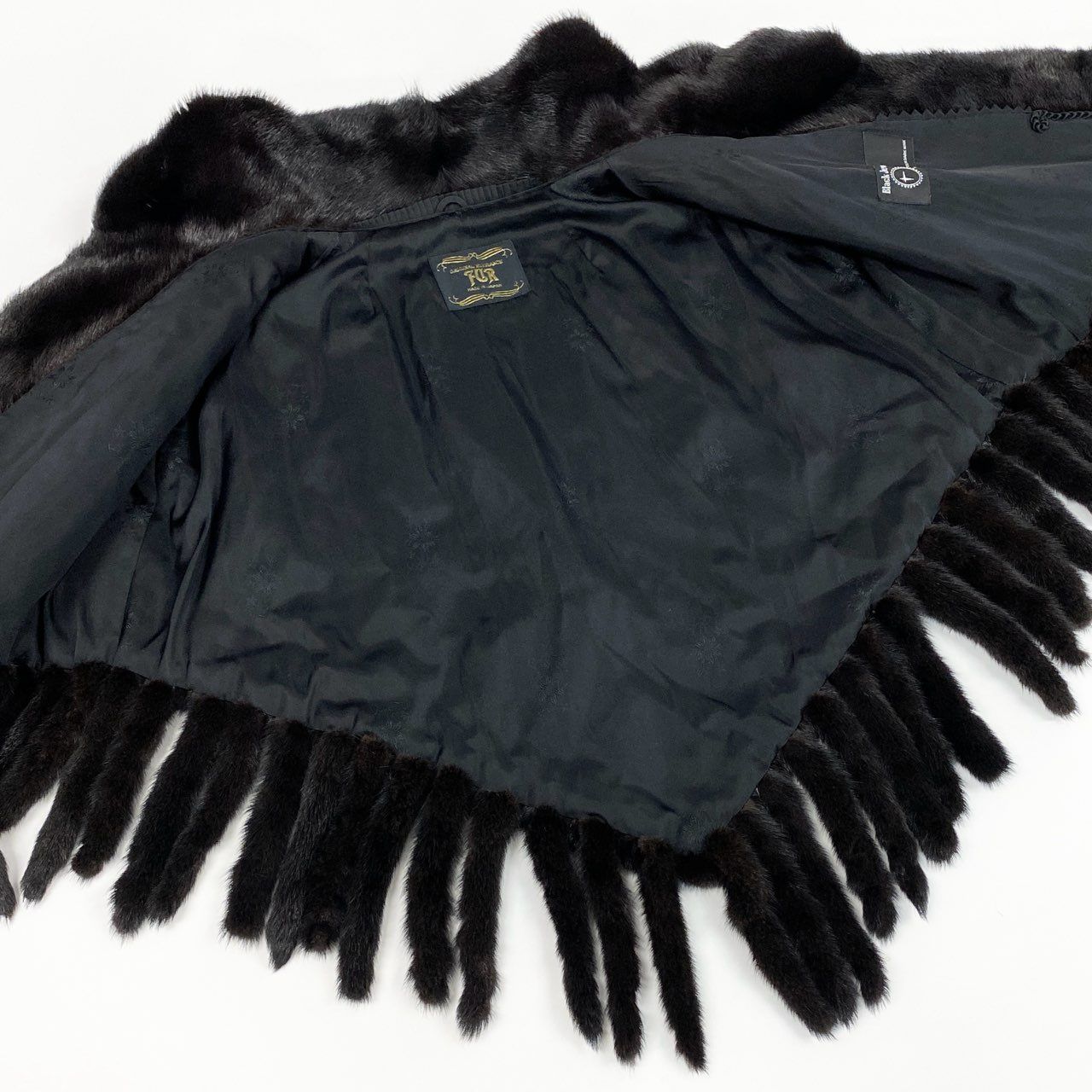 18a16 Black Jewel ダークミンク フリンジポンチョ ケープ コート F