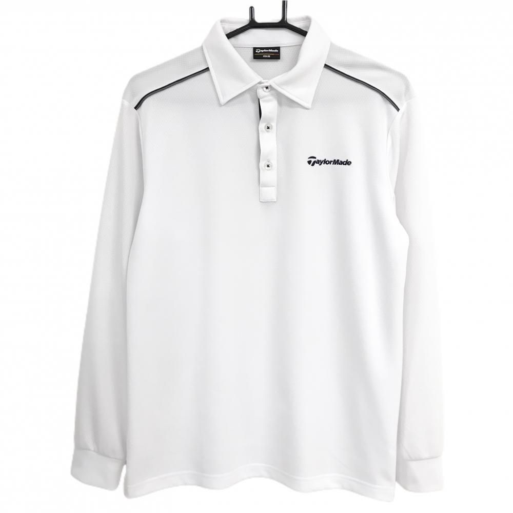 超美品】テーラーメイド 長袖ポロシャツ 白 肩パイピング ロゴネイビー