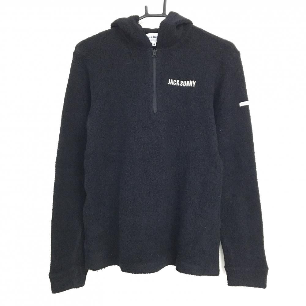 ジャックバニー フード付きセーター 黒 ハーフジップ ロゴ刺しゅう