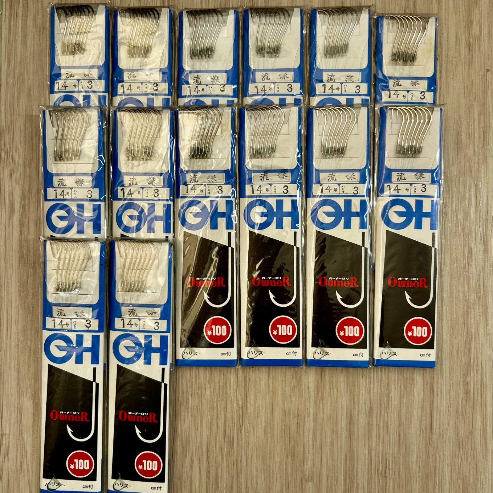 未使用品 釣り具 まとめ売り 釣り糸 ライン ハリス 釣り針 OWNER オーナー 流線 【14号】 ハリス3号 14袋セット 釣り糸 釣り針
