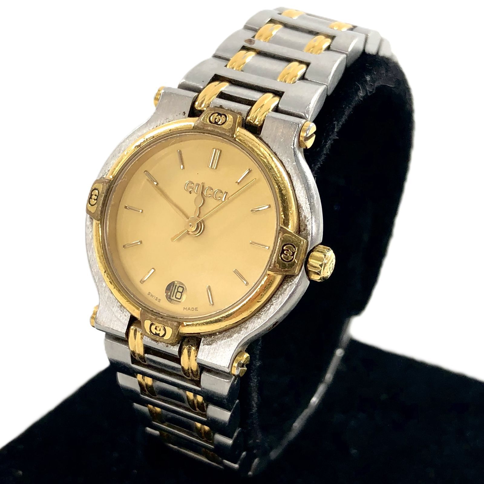 GUCCI グッチ 9000L デイト SS/QZ ゴールド文字盤 レディース腕時計