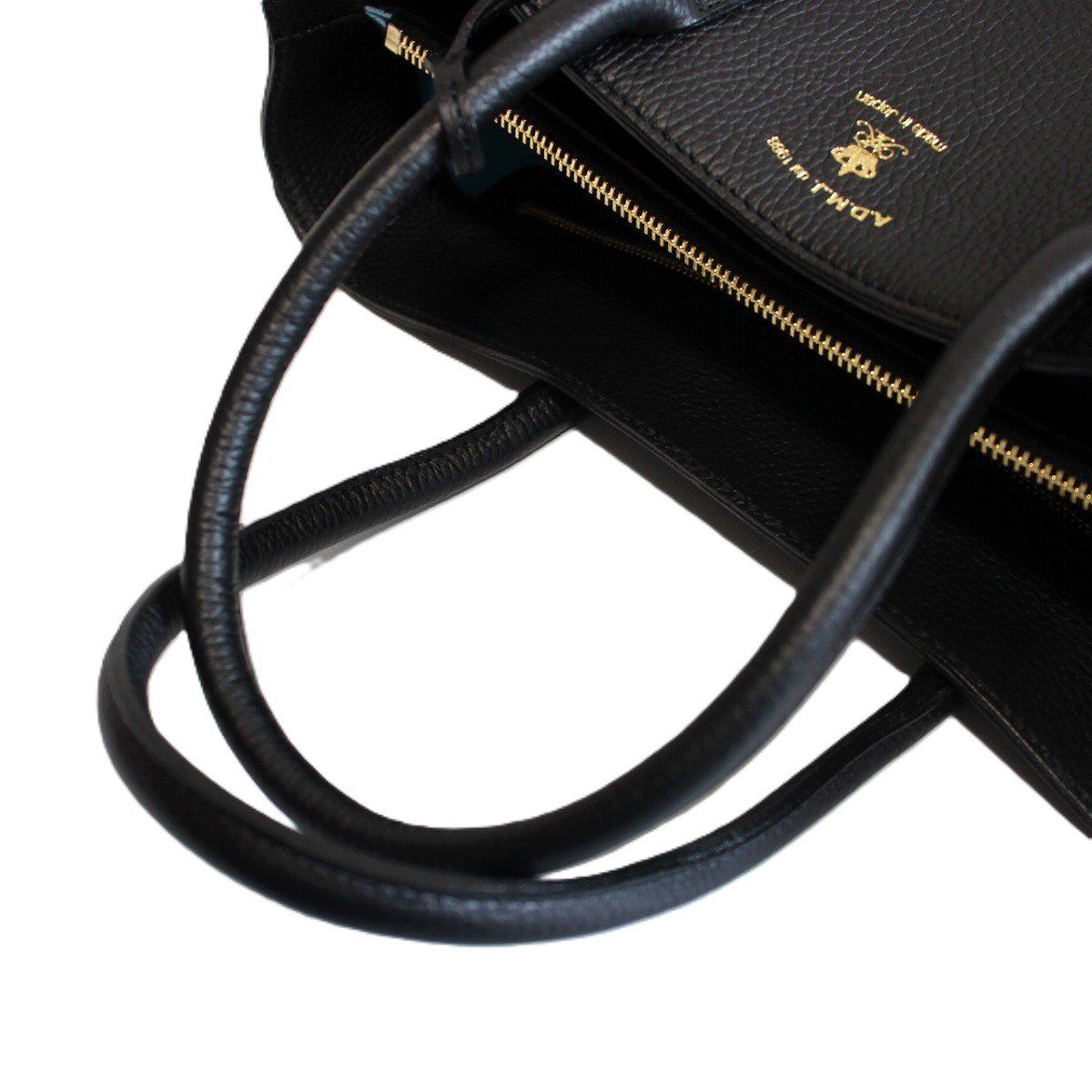 美品】A.D.M.J. トートバッグ シュリンクレザー 牛革 ブラック×ブルー 