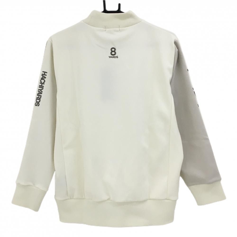 新品】ハチヤーズ ハイネックトレーナー 白×ライトベージュ 袖ロゴ