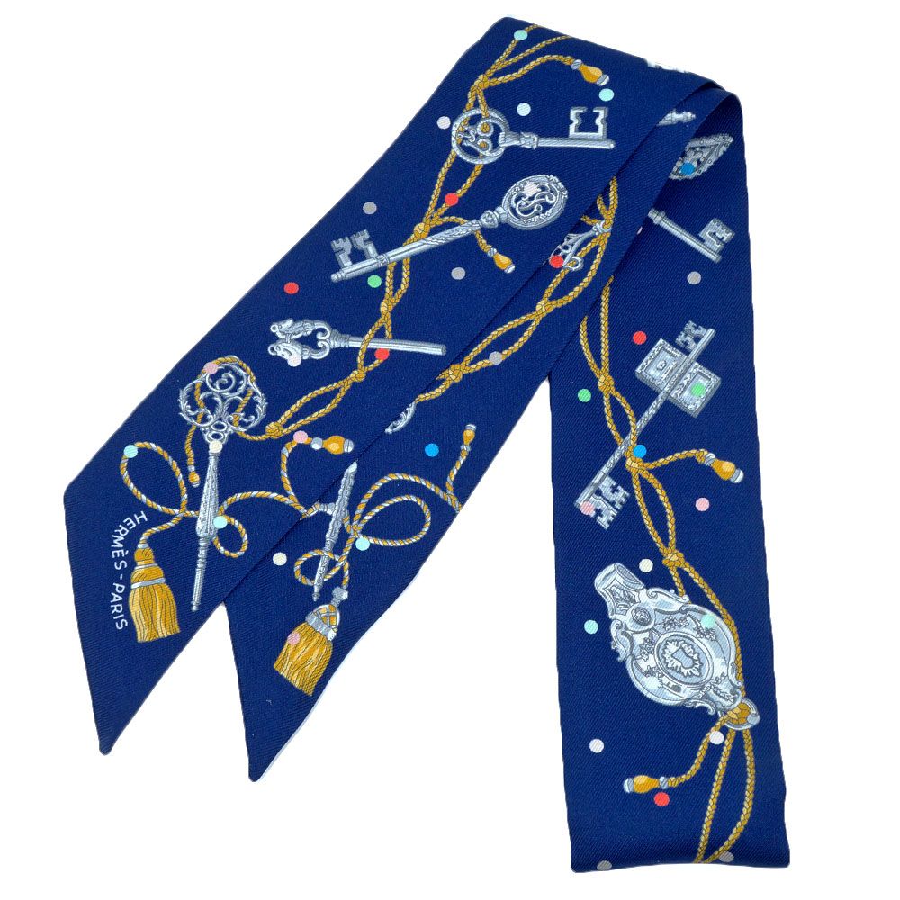 栄】エルメス ツイリー Les Cles a Pois レクレアポア スカーフ シルク