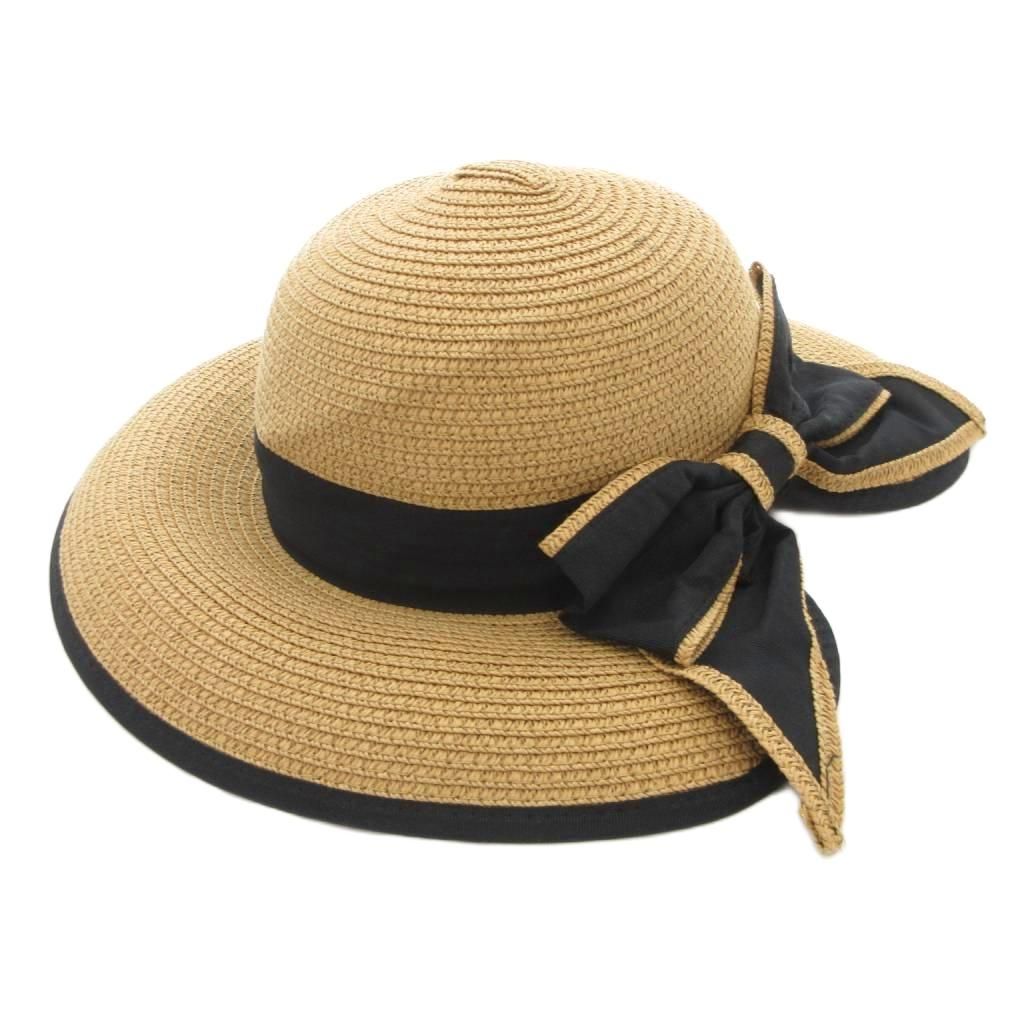 ノーブランド 美品 麦わら帽子 リボン テープ ベージュ 黒 ブラック