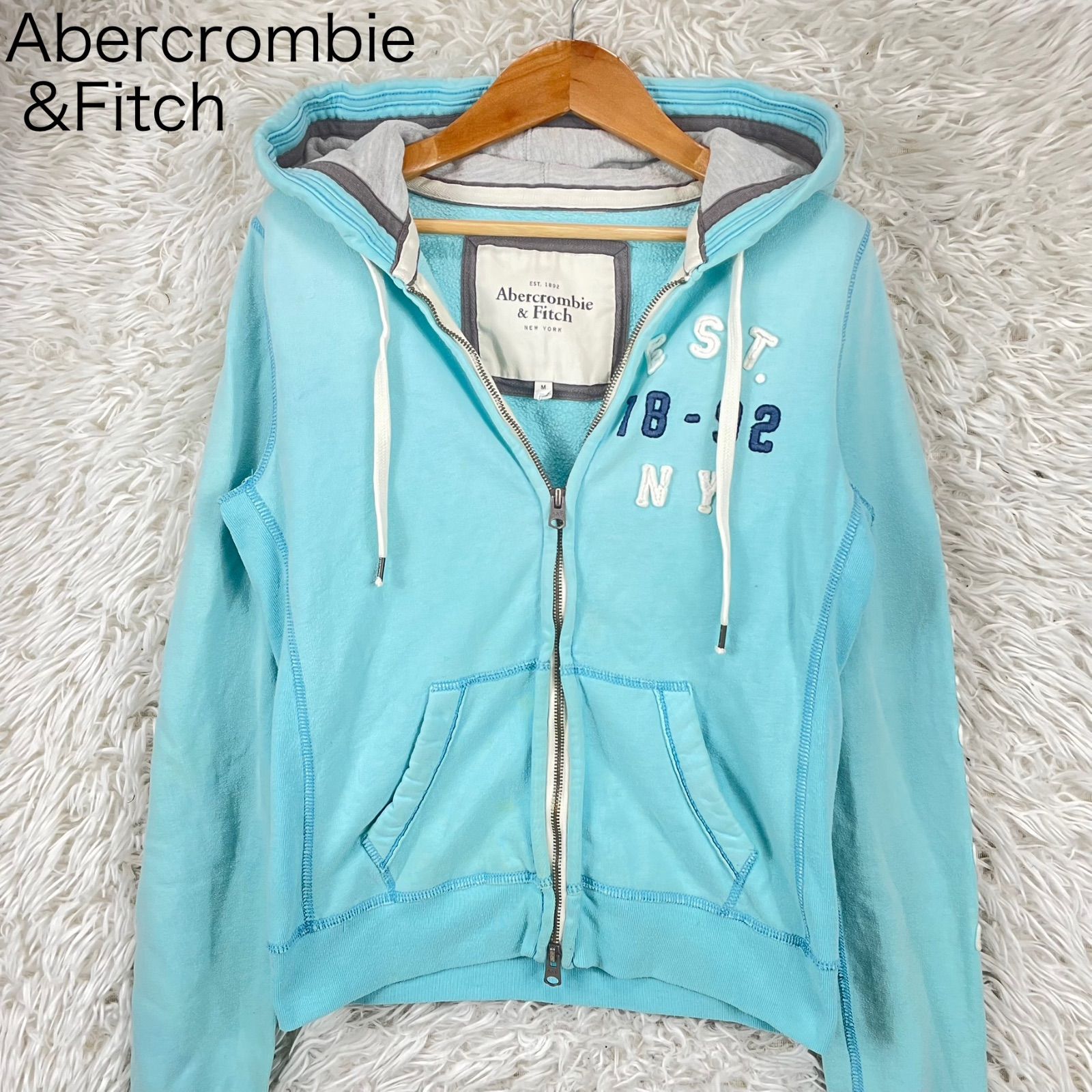 Abercrombie&Fitch ジップアップパーカー 希少カラー 水色 Mサイズ 