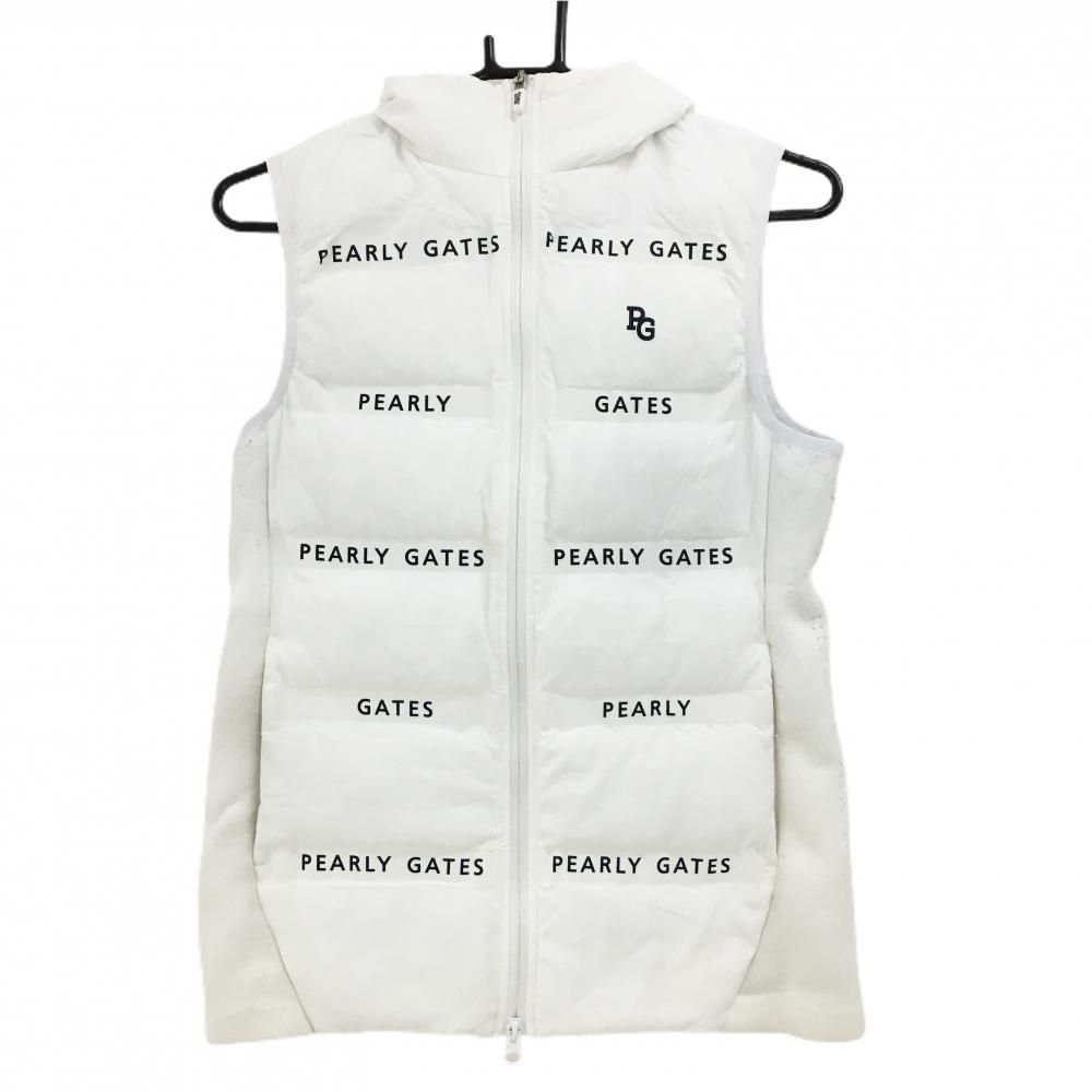 パーリーゲイツ！新品未使用！秋冬中綿入り！タグ付き パーリーゲイツ フード付中綿ベスト 白×黒 ロゴボーダー風 サイド切替