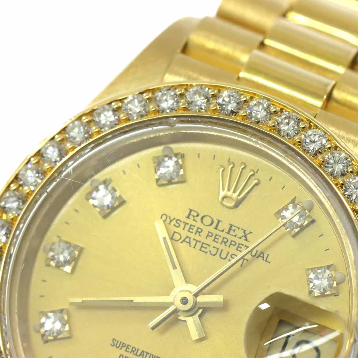 ROLEX ロレックス 179138G デイトジャスト 10P ベゼルダイヤモンド 腕時計 K18YG K18YG ダイヤモンド レディース [中古] ROLEX - ROLEX ロレックス 69138G デイトジャスト 10P ダイヤモンド