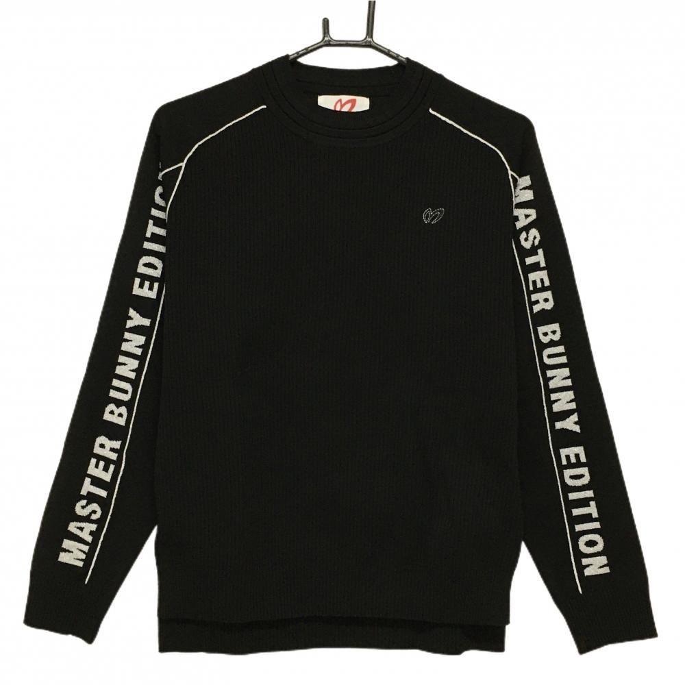 超美品】マスターバニー セーター 黒×シルバー 袖ロゴ レディース 2(L