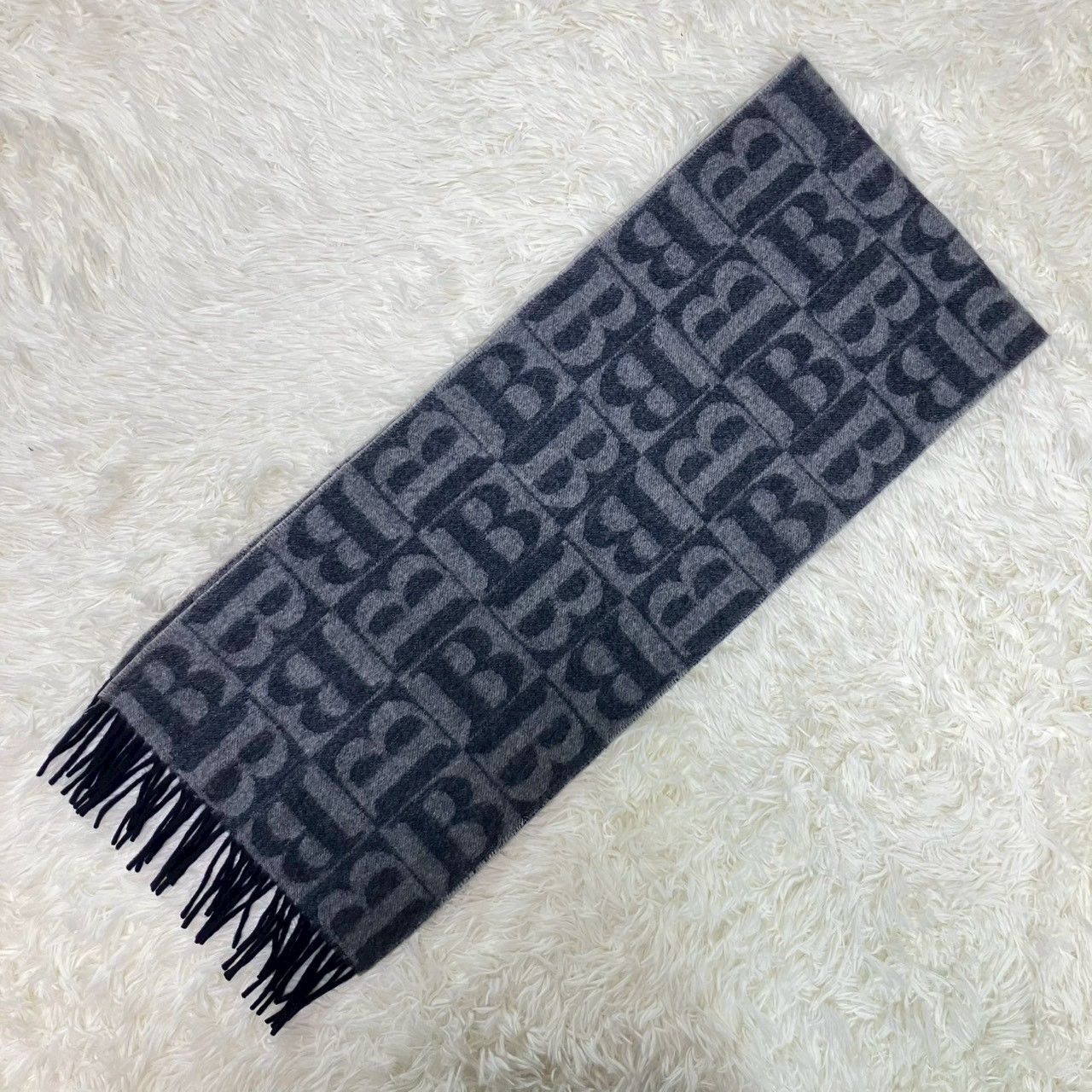 バーバリーロンドン マフラー カシミヤ100％ B柄 フリンジ ネイビー